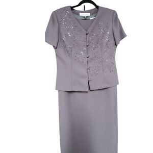 Jessica Howard Elegant Gray Two-Piece Skirt Suit Size 10